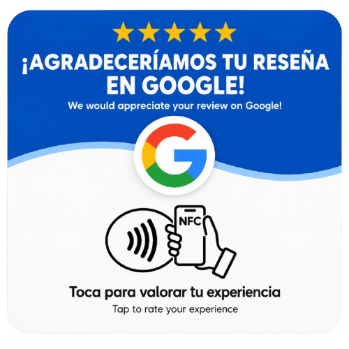 Placa NFC para Reseñas de Google — POR Y PARA SIEMPRE